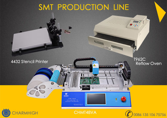 29 alimentatori CHMT48VA + linea di produzione della stampante dello stampino + del forno T962C SMT di riflusso, produzione in serie del prototipo
