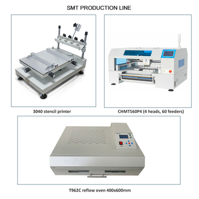 Linea di produzione SMT avanzata a 4 teste per la selezione e il posizionamento CHMT560P4, 3040 Stampa, forno a reflow T962C
